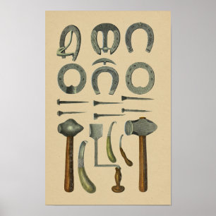 Vintage Hufeisen-Schmiedewerkzeuge 1898 Druck Poster