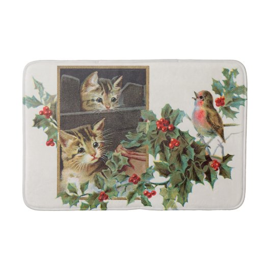 Vintage Hufkatzen und Vögel Badematte (Vorderseite)