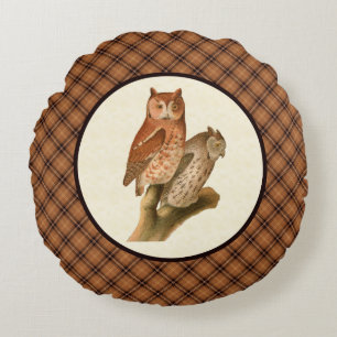 Vintage Hügel mit Rustikal Orange Fall Kariert Rundes Kissen