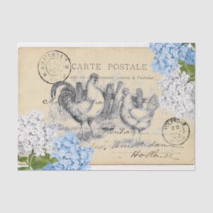 Vintage Huhn-blaues Blumen-Postkarten-Seidenpapier Seidenpapier