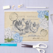 Vintage Huhn-blaues Blumen-Postkarten-Seidenpapier Seidenpapier (Handwerk)