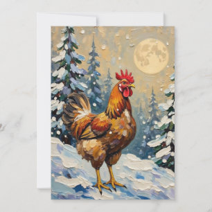 Vintage-Huhn im schneebedeckten Weihnachtswunderla Feiertagskarte