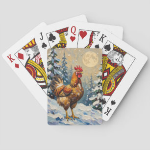 Vintage-Huhn im schneebedeckten Weihnachtswunderla Spielkarten