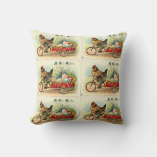Vintage-Hühnchen auf Fahrrad Kissen
