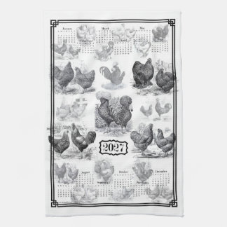 Vintage-Hühner 2027 Kalender Geschirrtuch