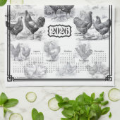 Vintage Hühner - Kalender 2026 Geschirrtuch (Gefaltet)