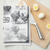 Vintage Hühner - Kalender 2026 Geschirrtuch (Viertel Falte)