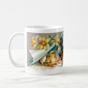 Vintage Hühner mit gelben Blumen Ostergrauen Kaffeetasse