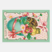 Vintage Hühner mit Ostereier Gruß Geschenkpapier Set (Vorderseite)