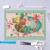 Vintage Hühner mit Ostereier Gruß Seidenpapier (Handwerk)