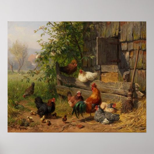 Vintage Hühner- und Rooster-Dekoration Poster (Vorne)