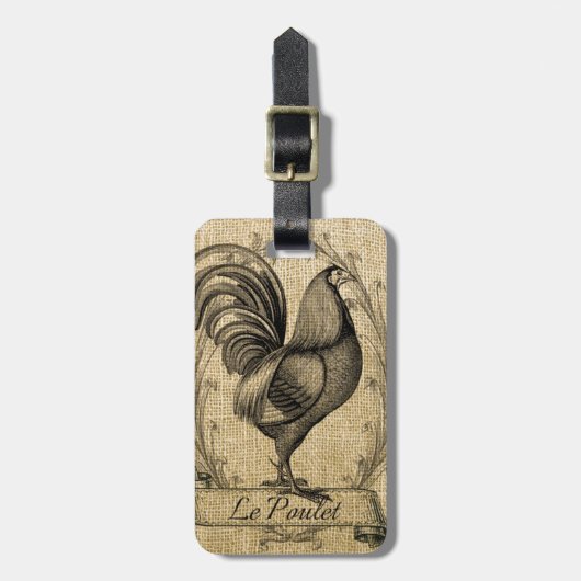 Vintage Hühnerburlap Gepäckanhänger (Vorderseite vertikal)