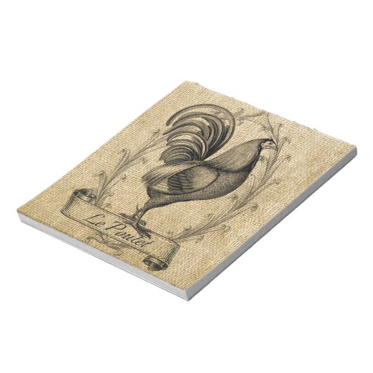 Vintage Hühnerburlap Notizblock (Rotiert)