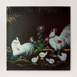 Vintage-Hühnerfamilie Metall-Wandkunst-Druck Puzzle