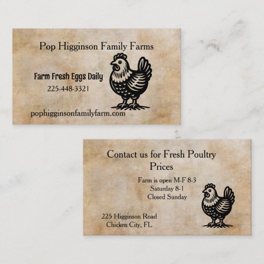 Vintage Hühnerfarm Visitenkarte (Vorne/Hinten)