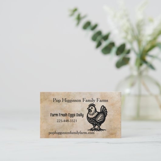 Vintage Hühnerfarm Visitenkarte (Stehend Vorderseite)