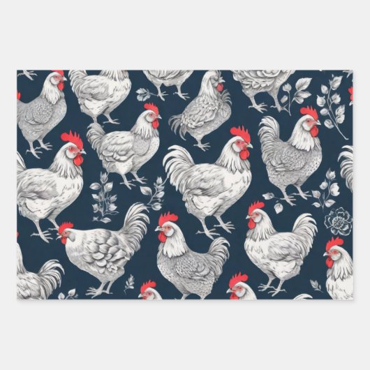 Vintage Hühnerillustration Geschenkpapier Set (Vorderseite)