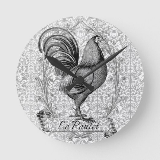 Vintage Hühnerillustration Runde Wanduhr (Vorderseite)