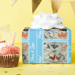 Vintage Hühnerrassen Muster Geburtstag Geschenkpapier