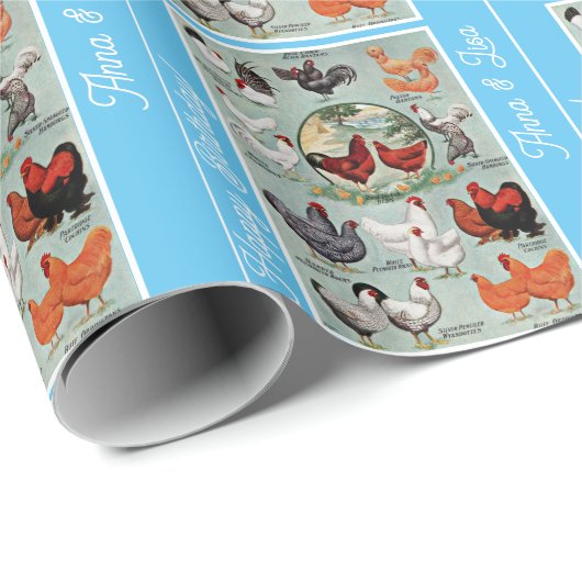 Vintage Hühnerrassen Muster Geburtstag Geschenkpapier (Rolleneckpunkt)