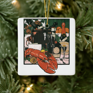 Vintage-Hummer-Champagner; Elegante Partydekoratio Keramikornament