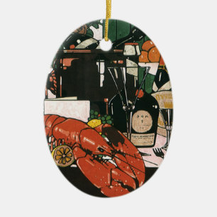 Vintage-Hummer-Champagner; Fancy elegante Party Keramikornament