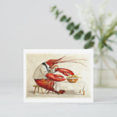 Vintage Hummer essen Salat Postkarte (Stehend Vorderseite)