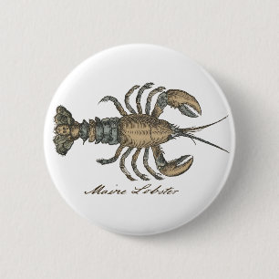 Vintage-Hummer-Illustration: Küsten-Damaskus Button