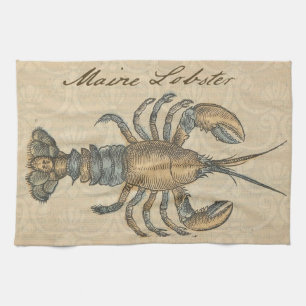Vintage-Hummer-Illustration: Küsten-Damaskus  Handtuch