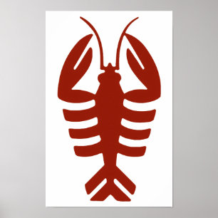 Vintage-Hummer in Rot, Art Deco Meeresfrüchte Poster