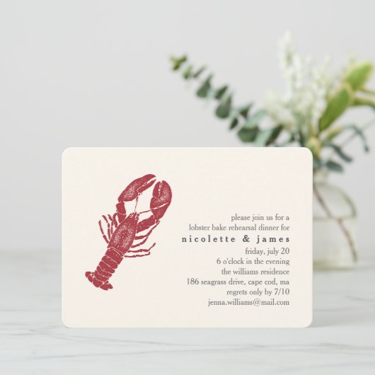 Vintage Hummerbacken Probe Abendessen Einladung (Stehend Vorderseite)