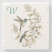 Vintage Hummingbird Botanical Initial Gift Steinuntersetzer (Vorderseite)