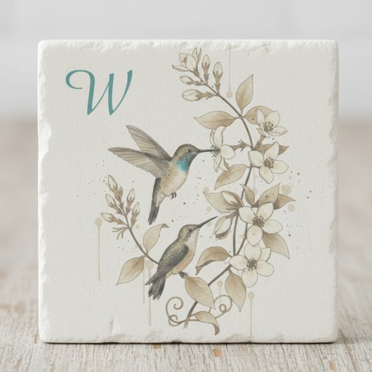Vintage Hummingbird Botanisches Initial-Geschenk Steinuntersetzer