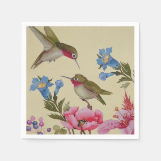 Vintage Hummingbird Friends Wilde Blume Serviette (Vorderseite)