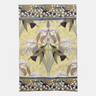 Vintage Hummingbird-Orchidee Art Nouveau-Muster Geschirrtuch