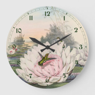 Vintage Hummingvögel von John Gould Große Wanduhr