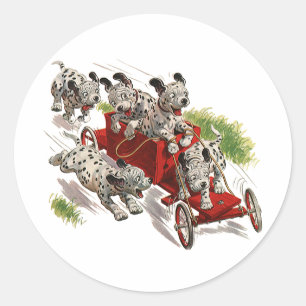 Vintage Humor Süße Dalmatiner Welpen Feuerwehrwage Runder Aufkleber