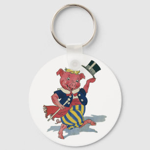 Vintage Humor, süßes glückliches tanzendes Schwein Schlüsselanhänger