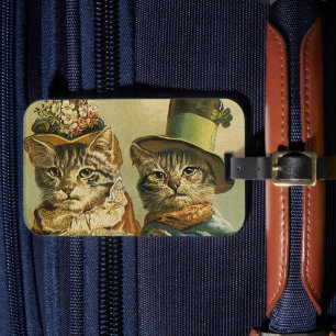 Vintage Humor, viktorianische Braut Bräutigam Katz Gepäckanhänger