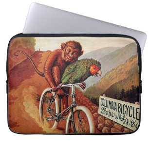 Vintage humorvoller Affe Papagei Fahrradfahrt Laptopschutzhülle