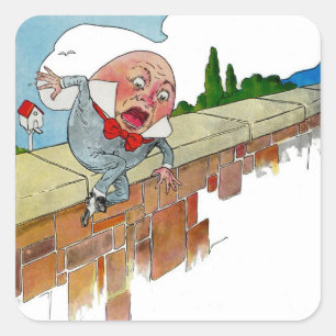 Vintage-Humpty-Dumpty-Kinderreim-Illustration Quadratischer Aufkleber