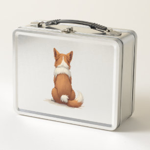 Vintage-Hund-Illustration Rückansicht auf weißem H Metall Brotdose