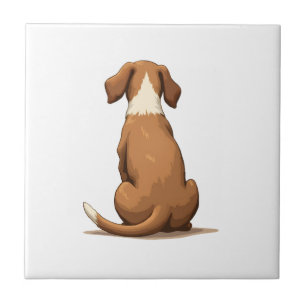 Vintage-Hund-Illustration von hinten, braun und we Fliese