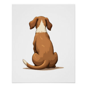 Vintage-Hund-Illustration von hinten, braun und we Poster