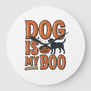 Vintage-Hund ist mein Boo-Halloween-Shirt-Design_1 Große Wanduhr