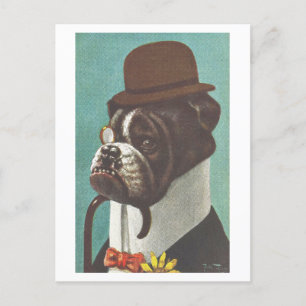 Vintage Hund mit Hut und Monokel Postkarte