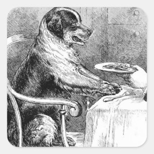 Vintage-Hund sitzt am Tisch Aufkleber