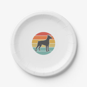 Vintage-Hund-Sonnenuntergangs-Silhouette-Vektordes Pappteller