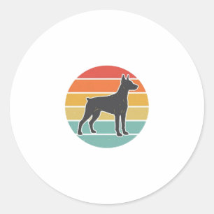 Vintage-Hund-Sonnenuntergangs-Silhouette-Vektordes Runder Aufkleber