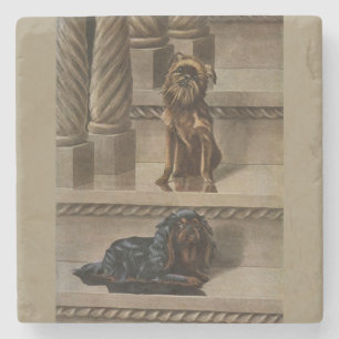 Vintage Hunde auf einem Treppengeländer Untersetze Steinuntersetzer